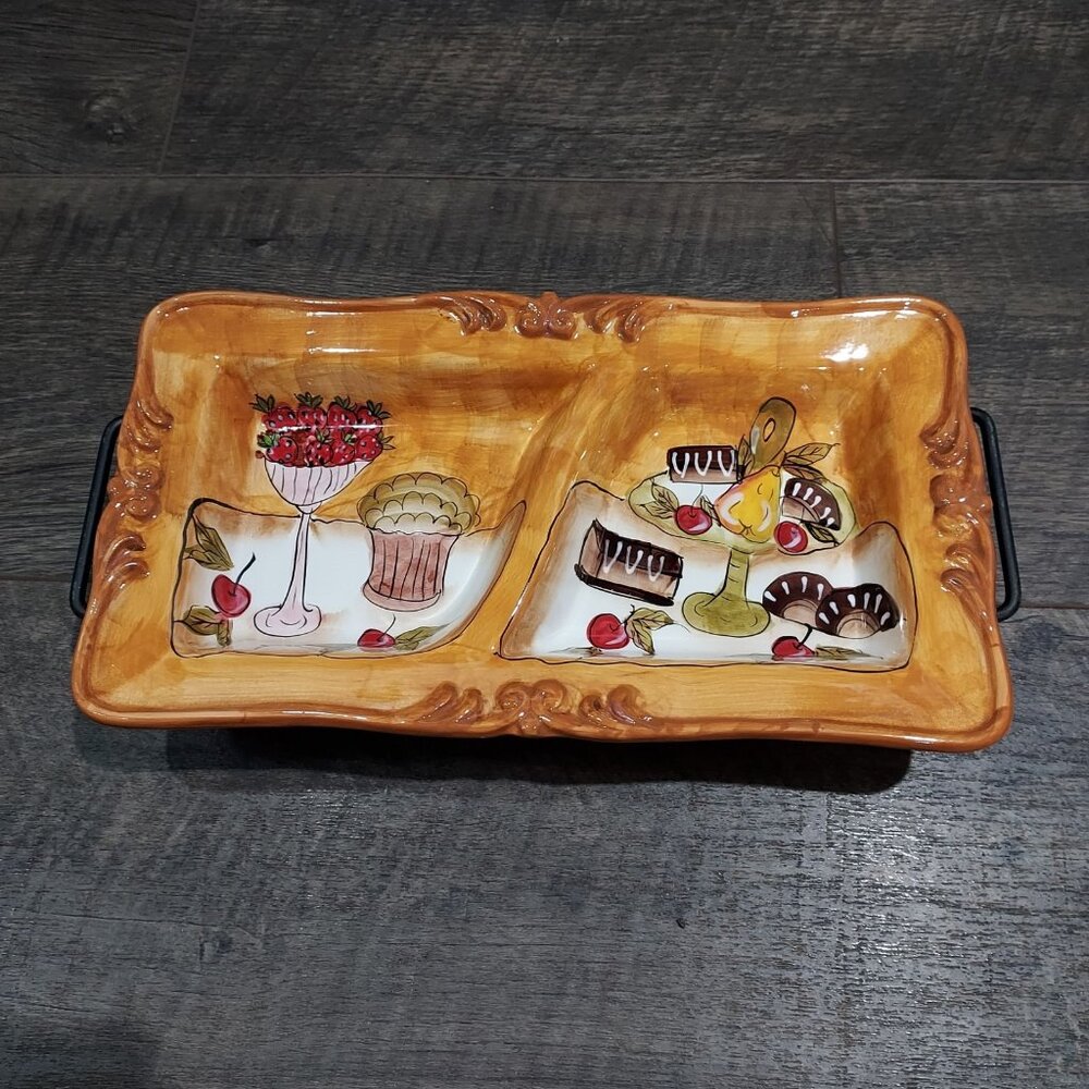 Serving Tray Platter D'Lusso Home Collection 2 Divided Sections Metal Stand